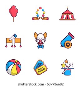 Circus show icons set. Flat set of 9 circus show vector icons for web isolated on white background