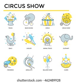 Circus show icons, thin line, flat design