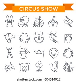 Circus show icons, thin line, flat design