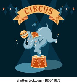 Circus show illustration.  Performance of the Indian elephant 