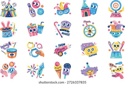 Circo Y Espectáculo De Ilustraciones Ilustración vectorial. Plantilla de diseño de símbolos de ilustración para elemento de interfaz de usuario móvil de Web.