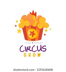 Circus show logo design template, carnival, festive, circus show label, badge, hand drawn design element can be used for flyear, poster, banner, invitation vector Illustration