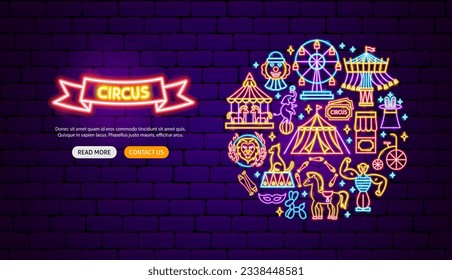 Circus Show Neon Banner Design. Vector Illustration of Entertainment Festival Glowing Concept.