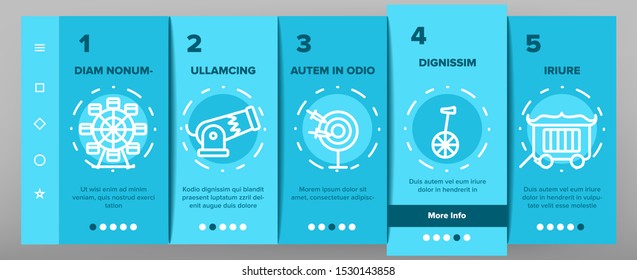 Circus Show Onboarding Mobile App Page Screen Vector Icons Set Thin Line. Character Clown And Circus Equipments, Attraction And Elephant Concept Linear Pictograms. Contour Illustrations