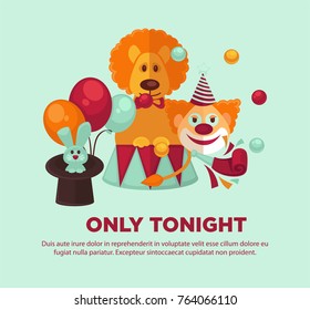 Circus show only tonight promotional poster with animals and clown