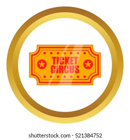 Circus show paper tickets vector icon in golden circle, cartoon style isolated on white background