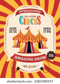 Circus, circus show. Circus poster, poster, banner. Vector illustration of an invitation to the circus show