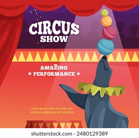 circus show poster. navy seal show performance with circus balls. vector placard with place for text