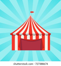 Circus show poster with striped tent flag on top vector in concept of Oktoberfest or Octoberfest festival on background with rays