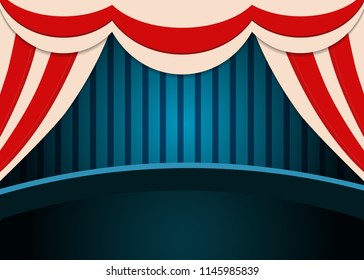 Circus show poster template with curtains. Design for presentation, concert. Vector illustration