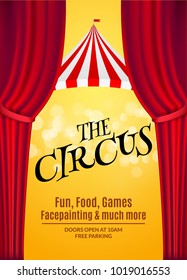 Circus show poster template with sign and light frame. Festive Circus invitation. Vector carnival show illustration.