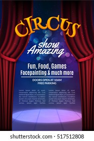 Circus show poster template with sign. Festive Circus invitation. Vector carnival show background illustration.