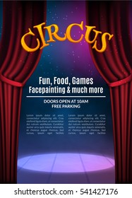 Circus show poster template with sign. Festive Circus invitation. Vector carnival show background illustration