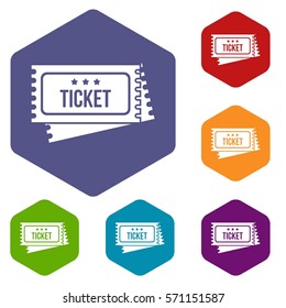 Circus show tickets icons set rhombus in different colors isolated on white background