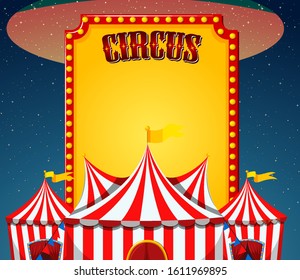 Circus sign template with circus tents in background illustration