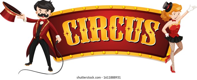 Circus sign template with two magicians illustration