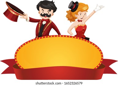 Circus sign template with two magicians illustration
