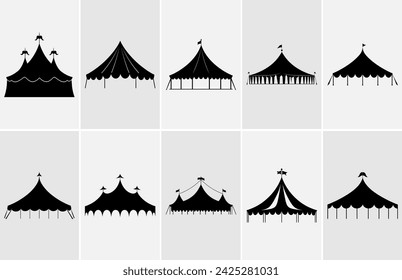 Conjunto de siluetas de circo, ilustración vectorial de icono de festival de carpa de circo.