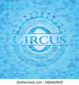 Circus sky blue emblem with triangle mosaic background