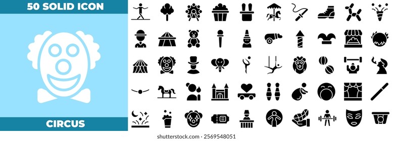 Circus Solid Editable Icons set. Vector illustration in modern thin solid style of circus icons: circus, amusement, clown, etc