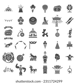 Circus Solid Web Icons. Vector Set of Holiday Glyphs.