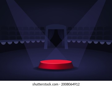 Circus stage with podium and spotlights, vector illustration