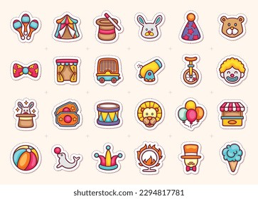 Circus Sticker Icons Doodfarben-Vektorgrafik