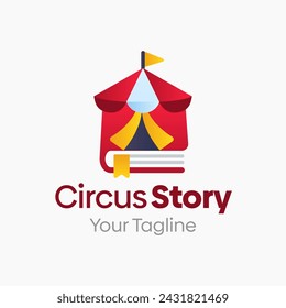 Circus Story Logo Vector Illustration. Template Design Idea Combining Book and circus Tent Shape