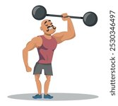 circus strong man mustache dumbbell. vector illustration.