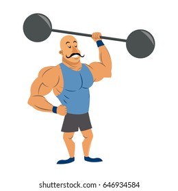 circus strong man mustache dumbbell. vector illustration.