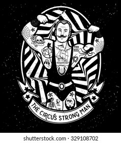 The circus strong man. Vector illustration. Illustration of circus star.