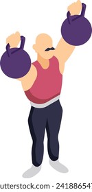 Circus Strongest Man Holding dumbbell Over His Head isometric Concept, Strength Athlete Avatar Vector Icon Design, circus artist Symbol, Street Mime performer Sign, Carnie troupe Stock illustration