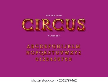 Circus style font design, set of letters and numbers