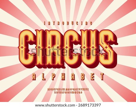 circus styled alphabet design with uppercase, numbers and symbols