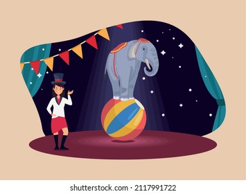 escena de circo tamer y elefante