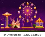 Circus Template Hand Drawn Cartoon Flat Illustration with Show of Gymnast, Magician, Animal Lion, Host, Entertainer, Clowns and Amusement Park