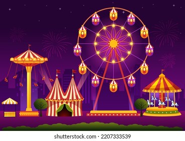 Circus Template Hand Drawn Cartoon Flat Illustration with Show of Gymnast, Magician, Animal Lion, Host, Entertainer, Clowns and Amusement Park