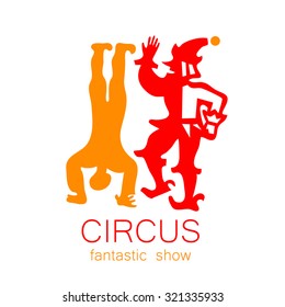 Circus - template logo. Show of clowns, acrobats.