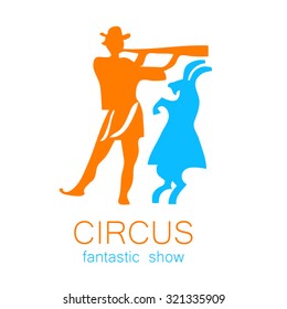 Circus - template logo. Tamer musician and a goat.