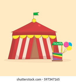 Circus Tent. Amusement Park and Circus Icon in Cartoon Style. Vector illustration.