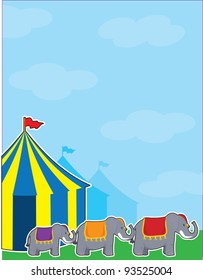 Circus Tent A background with a big sky, colorful circus tents and three elephants.