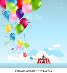 Circus tent and balloons with space for text