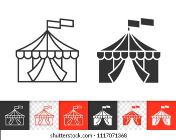 Circus Tent black linear and silhouette icons. Thin line sign of marquee. Cirque Canopy outline pictogram isolated on white, color, transparent background. Vector Circus icon simple symbol closeup