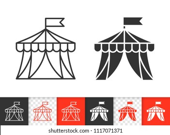 Circus Tent black linear and silhouette icons. Thin line sign of marquee. Cirque Canopy outline pictogram isolated on white, color, transparent background. Vector Circus icon simple symbol closeup
