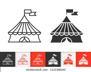 Circus tent black linear and silhouette icons. Thin line sign of marquee. Cirque canopy outline pictogram isolated on white, color, transparent background. Circus vector icon simple symbol closeup