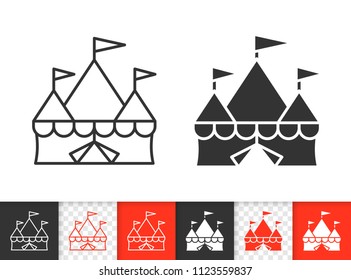 Circus tent black linear and silhouette icons. Thin line sign of marquee. Cirque canopy outline pictogram isolated on white, color transparent background. Vector Icon Circus tent simple symbol closeup