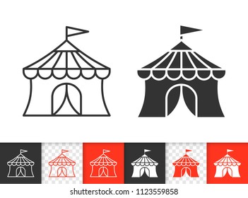 Circus tent black linear and silhouette icons. Thin line sign of marquee. Cirque Canopy outline pictogram isolated on white, color transparent background. Vector Icon Circus tent simple symbol closeup