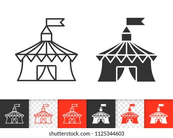 Circus tent black linear and silhouette icons. Thin line sign of marquee. Cirque Canopy outline pictogram isolated on white transparent background. Vector Icon shape. Circus Tent simple symbol closeup