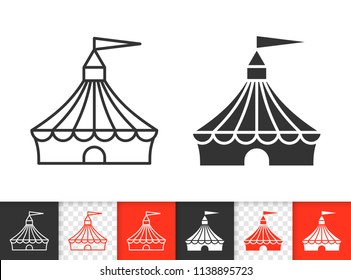 Circus tent black linear and silhouette icons. Thin line sign of marquee. Cirque canopy outline pictogram isolated on white, red, transparent backdrop. Vector Icon shape. Circus simple symbol closeup