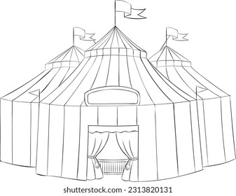 Circus tent black and white vector line art